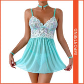Elegant & Seductive Embroidered Floral Mesh Nightwear Set